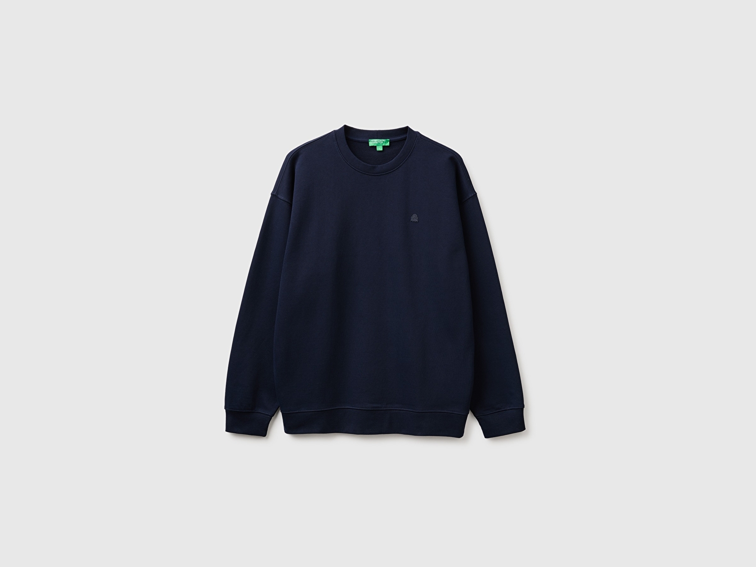 Benetton Erkek Lacivert %100 Pamuk Önü Logo İşlemeli Bisiklet Yaka Sweatshirt