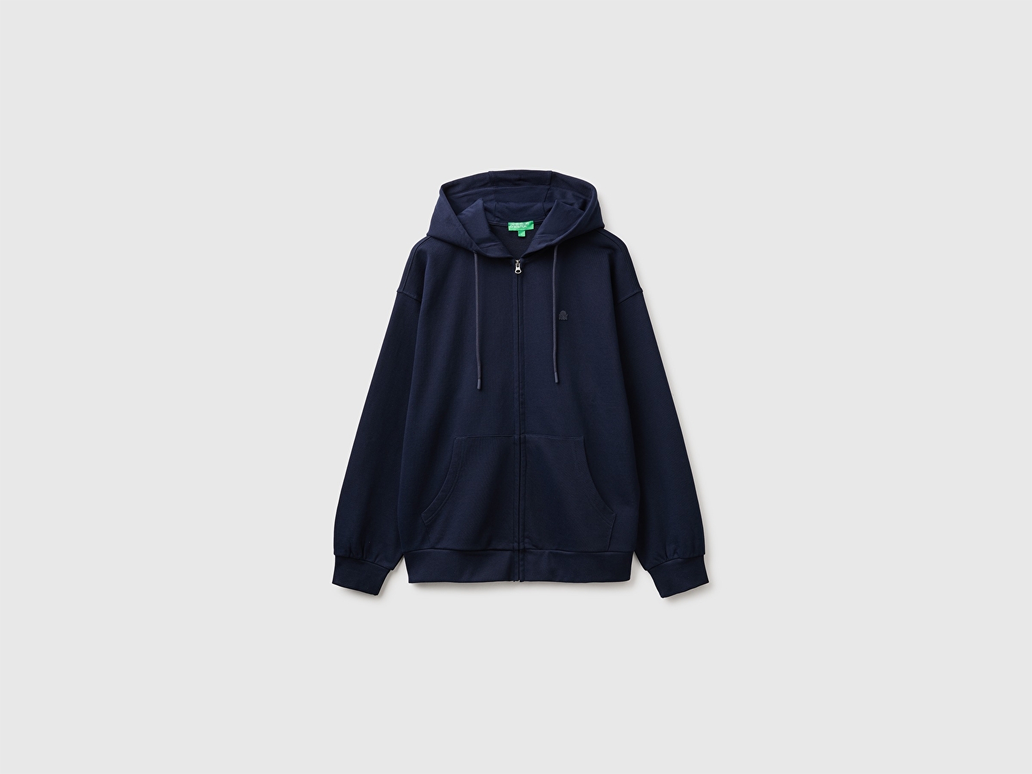 Benetton Erkek Lacivert %100 Pamuk Dar Kesim Fermuarlı Kapüşonlu Sweatshirt