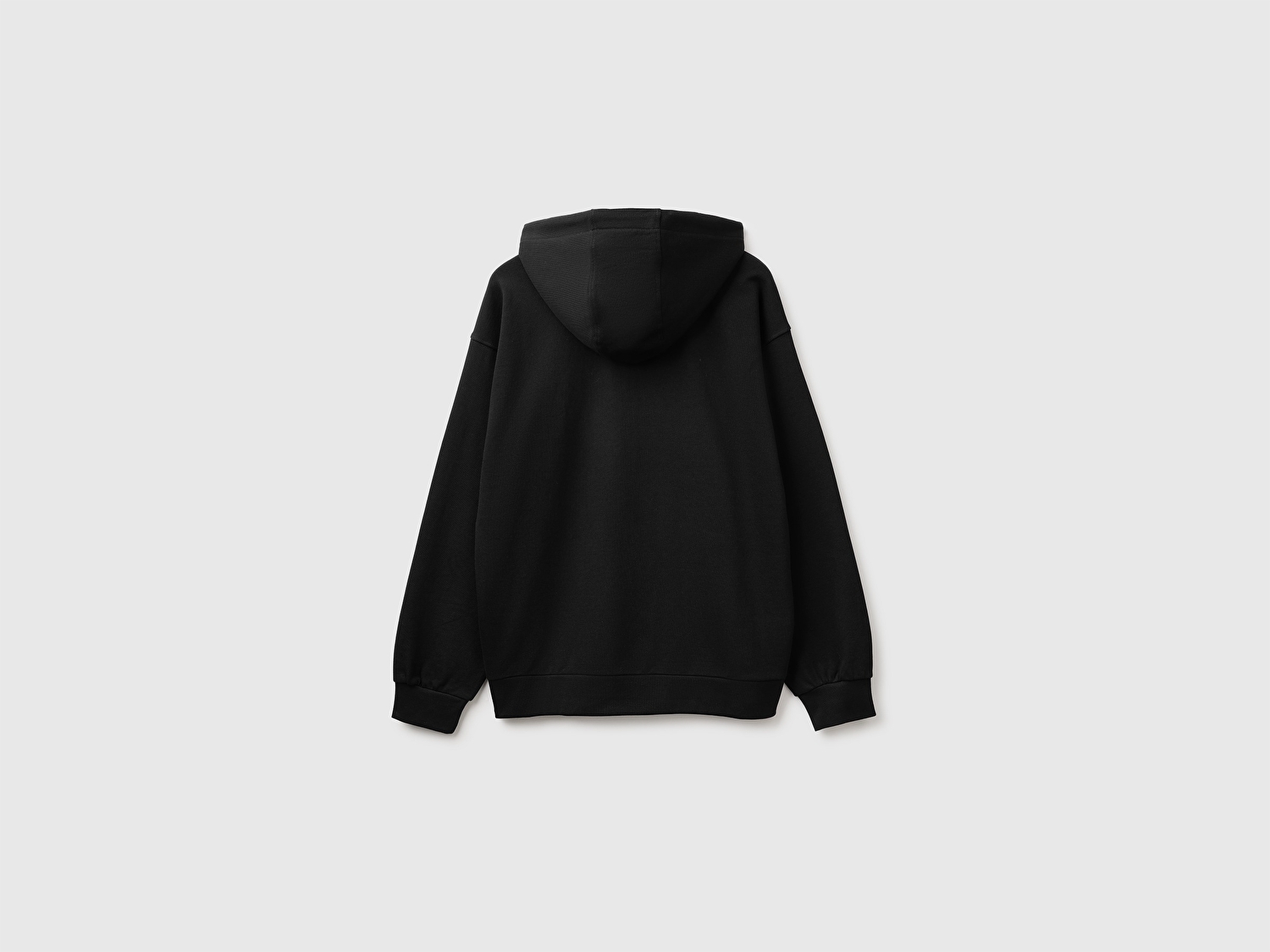 Benetton Erkek Siyah %100 Pamuk Dar Kesim Fermuarlı Kapüşonlu Sweatshirt