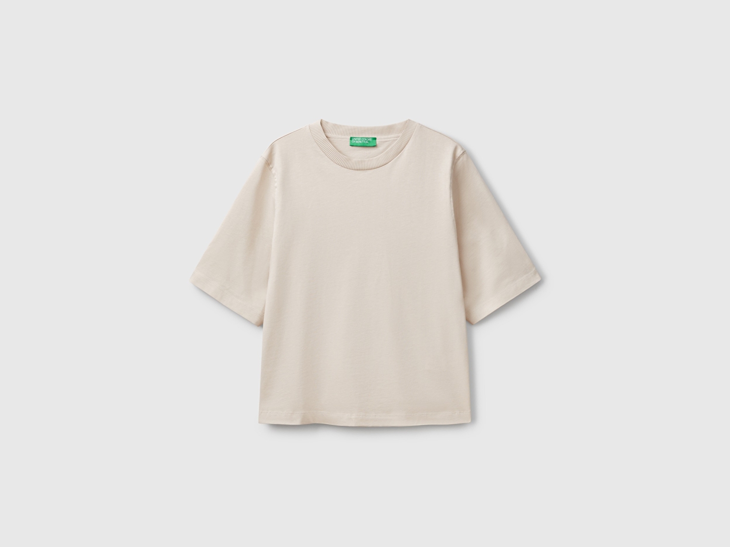 Benetton Kadın Taş %100 Koton Boxy Fit T-Shirt