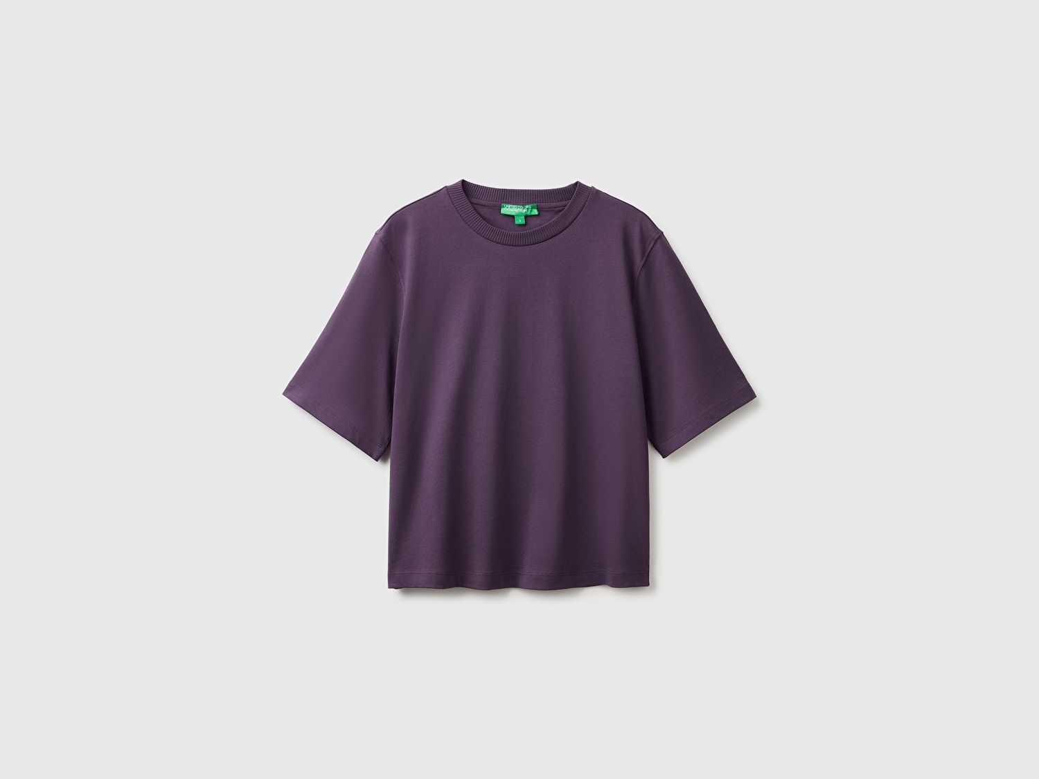 Benetton Kadın Koyu Mor %100 Koton Boxy Fit T-Shirt