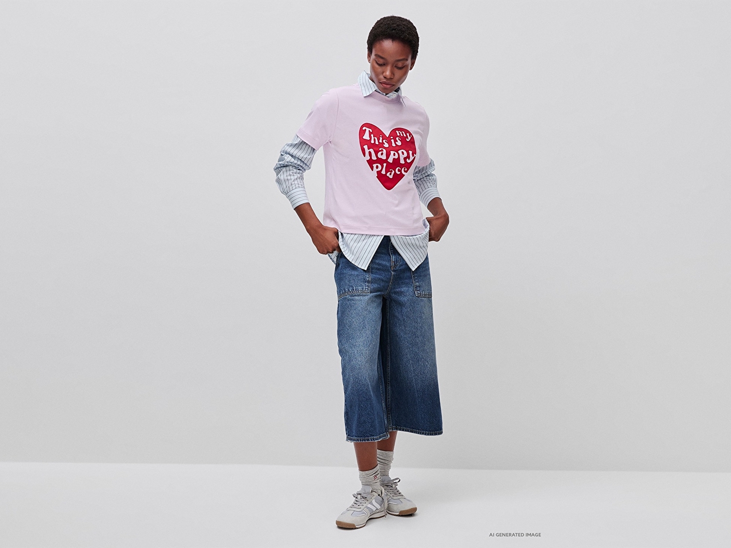 Benetton Kadın Lila %100 Pamuk İşlemeli Boxy Kısa Kollu T-Shirt