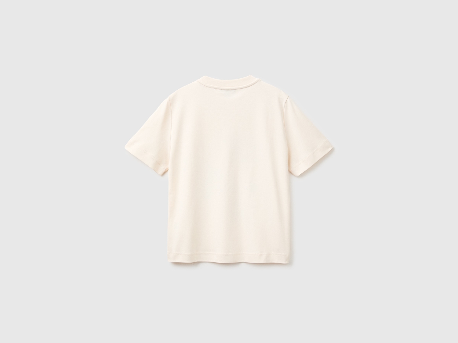 Benetton Kadın Krem %100 Pamuk İşlemeli Boxy Kısa Kollu T-Shirt