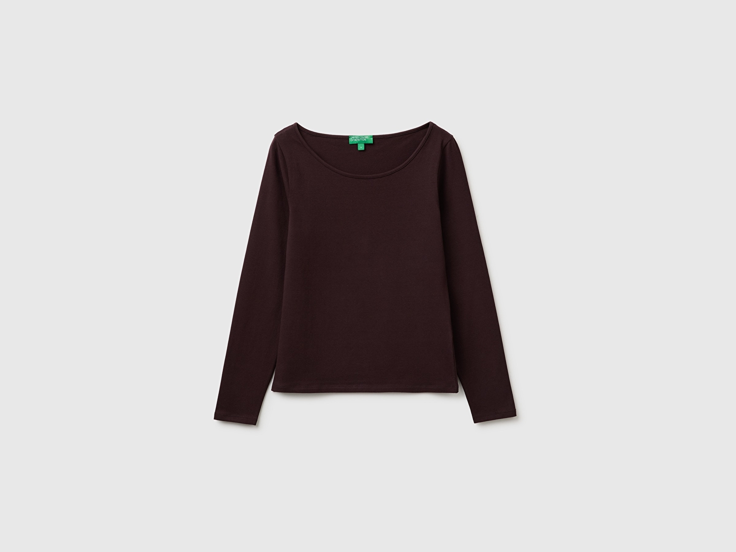 Benetton Kadın Kahverengi Pamuk Karışımlı Slim Fit Uzun Kollu T-Shirt