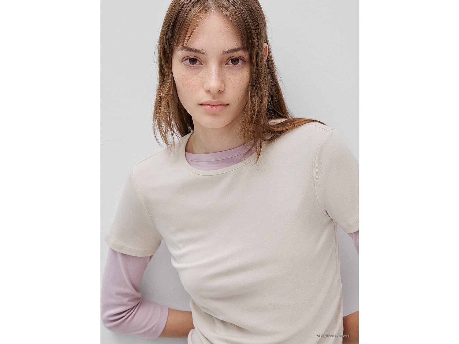 Benetton Kadın Taş %100 Pamuk Bisiklet Yaka T-Shirt
