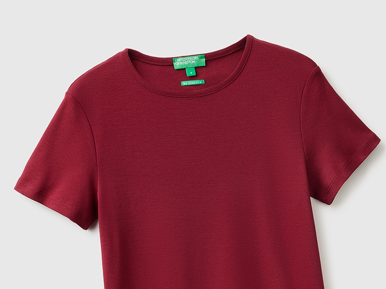 Benetton Kadın Mürdüm %100 Pamuk Bisiklet Yaka T-Shirt