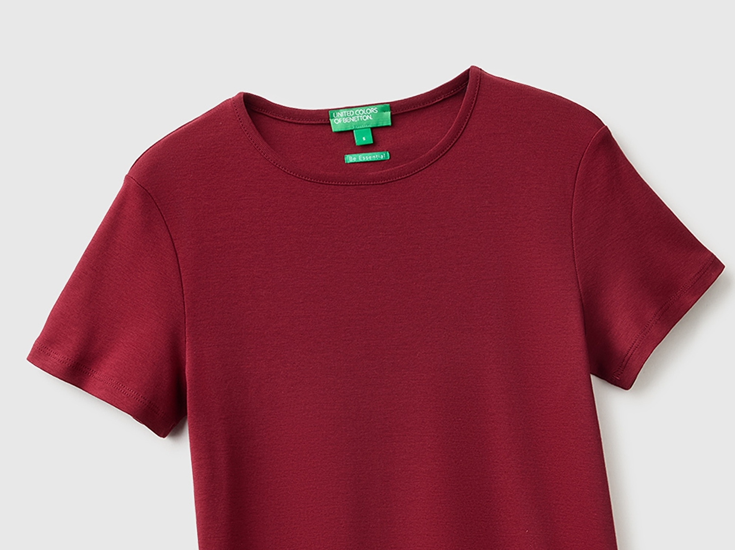 Benetton Kadın Mürdüm %100 Pamuk Bisiklet Yaka T-Shirt