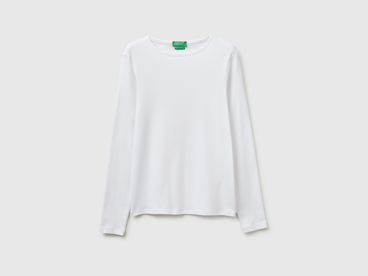 Benetton Kadın Beyaz %100 Pamuk Slim Fit Ribanalı Uzun Kollu T-Shirt