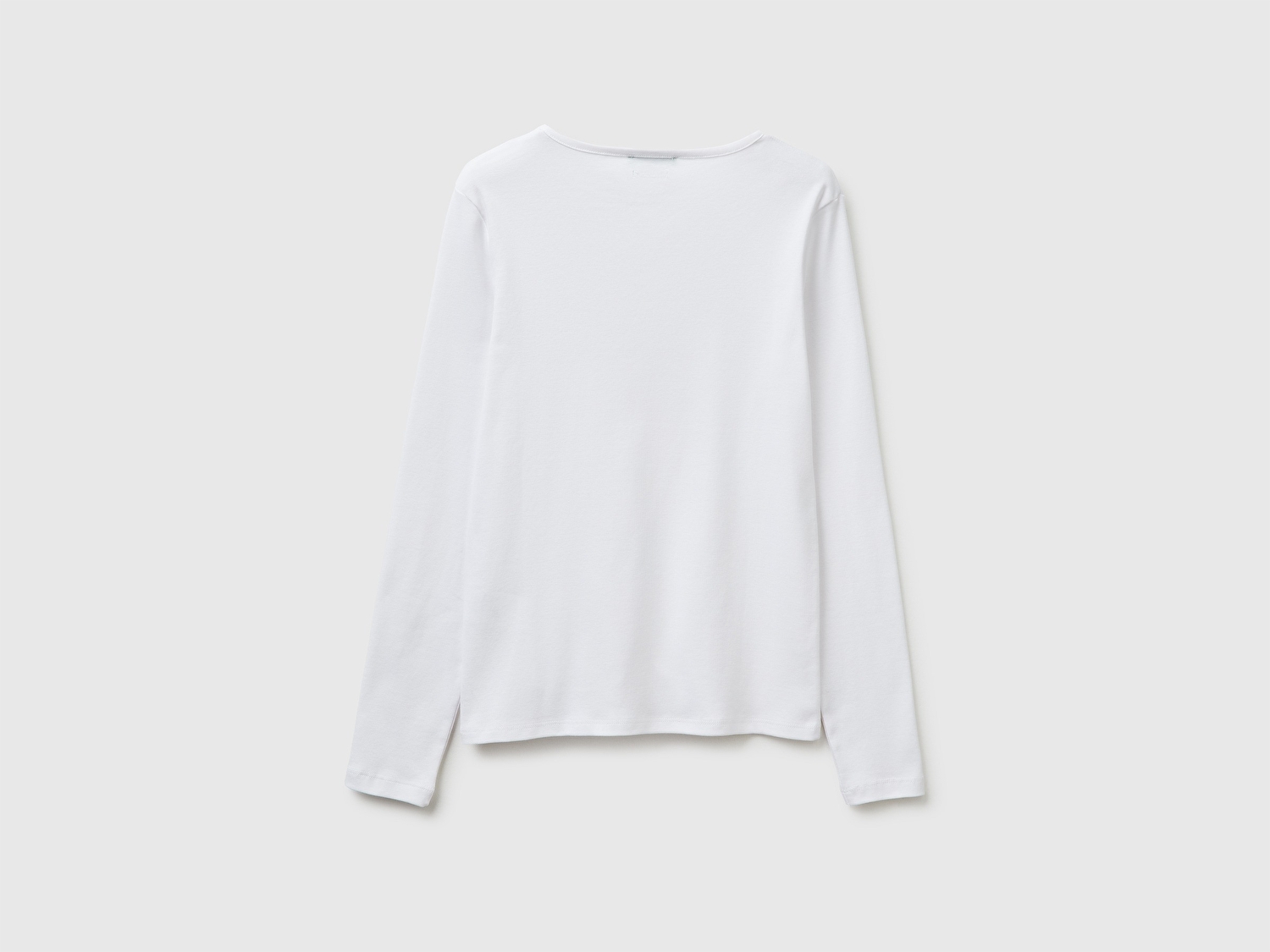 Benetton Kadın Beyaz %100 Pamuk Slim Fit Ribanalı Uzun Kollu T-Shirt