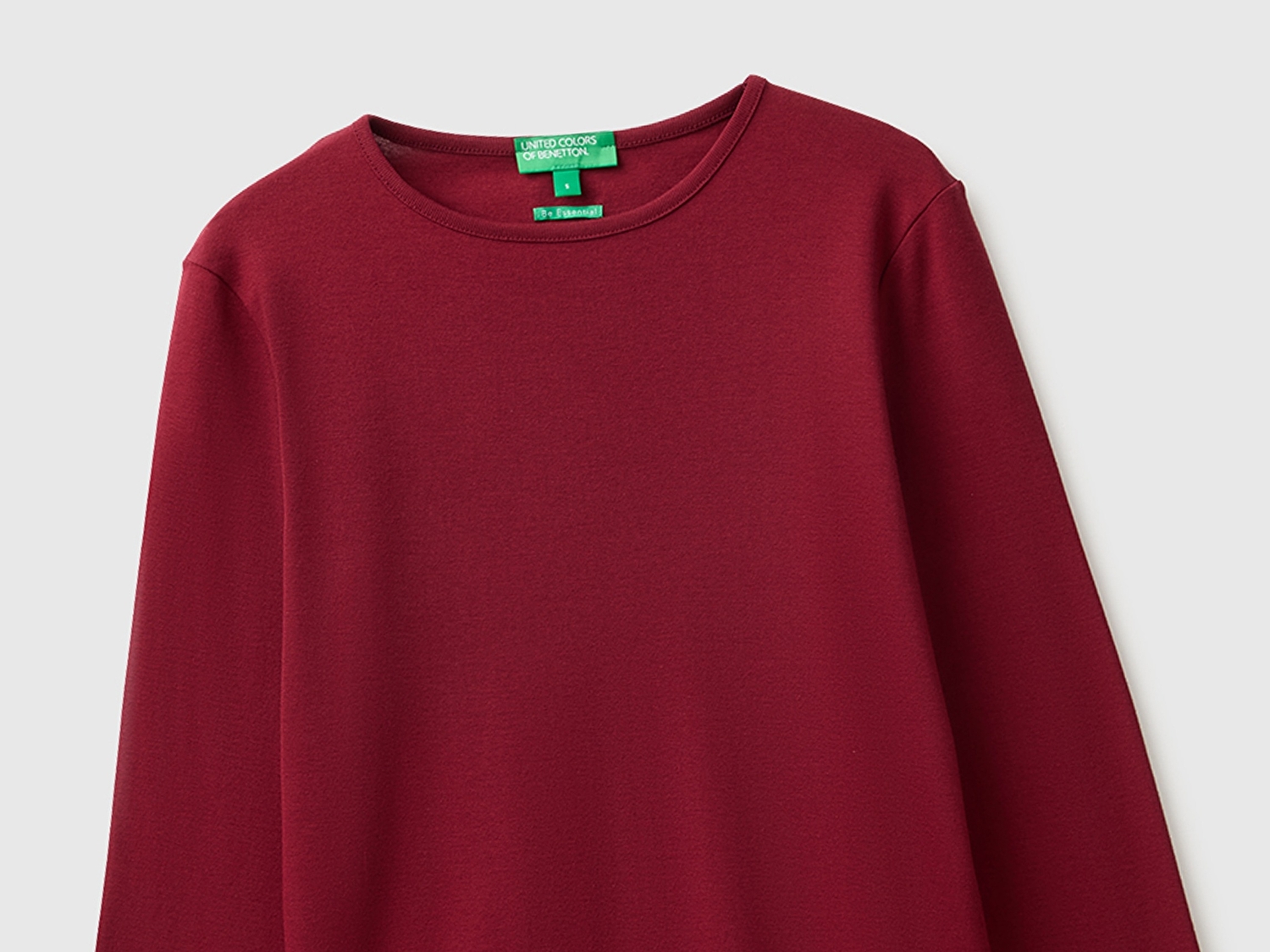 Benetton Kadın Mürdüm %100 Pamuk Slim Fit Ribanalı Uzun Kollu T-Shirt
