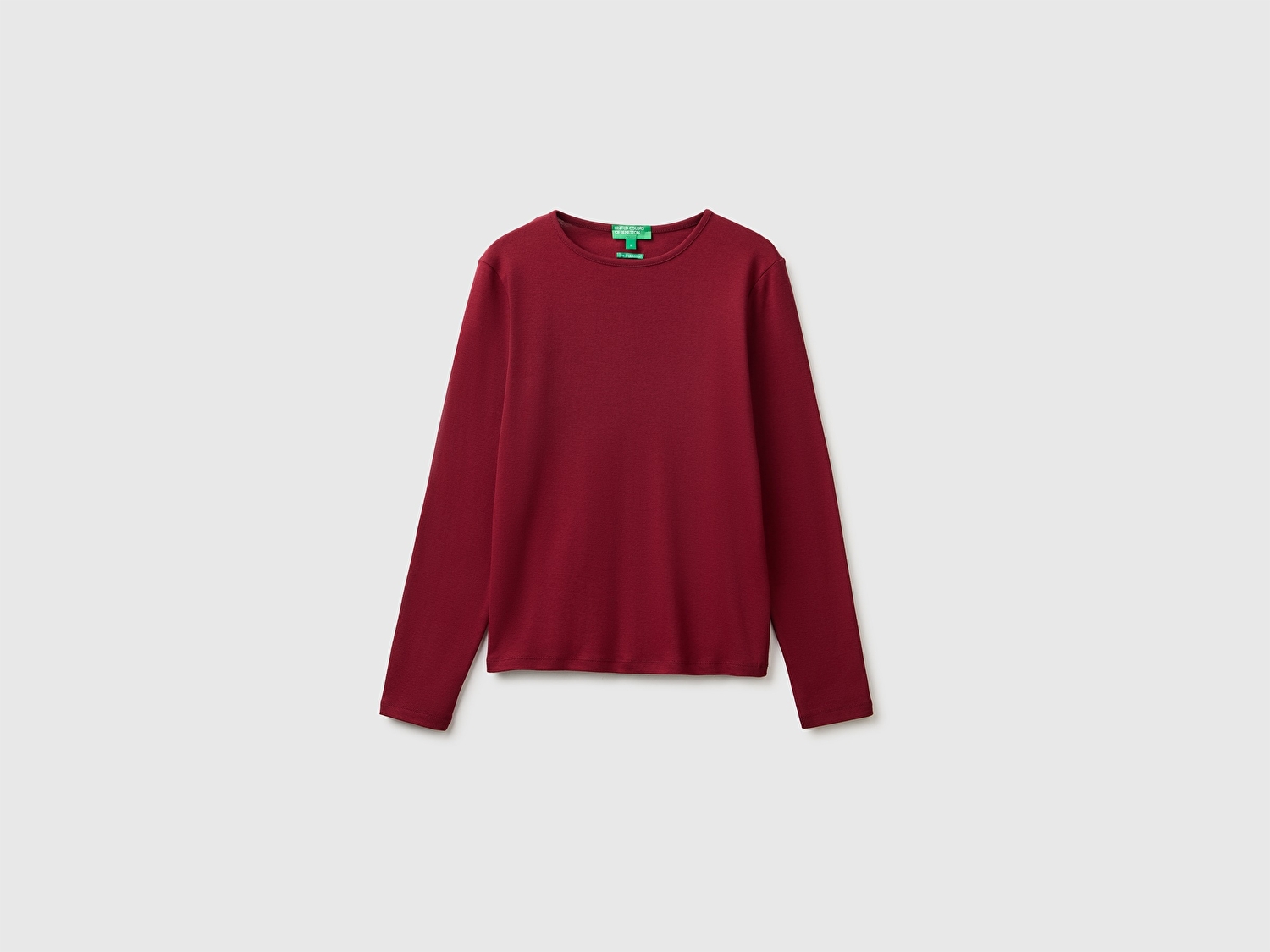 Benetton Kadın Mürdüm %100 Pamuk Slim Fit Ribanalı Uzun Kollu T-Shirt