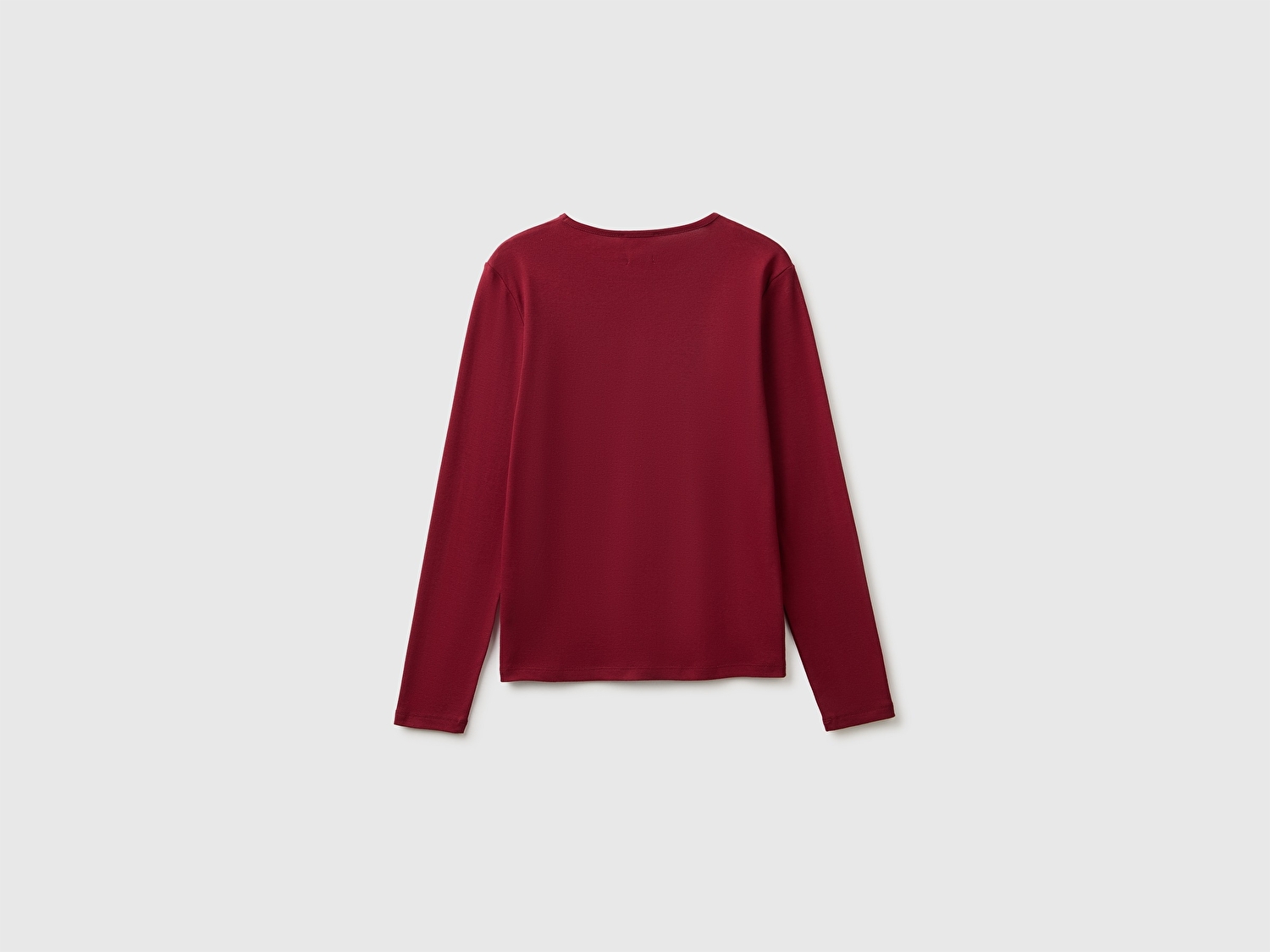 Benetton Kadın Mürdüm %100 Pamuk Slim Fit Ribanalı Uzun Kollu T-Shirt