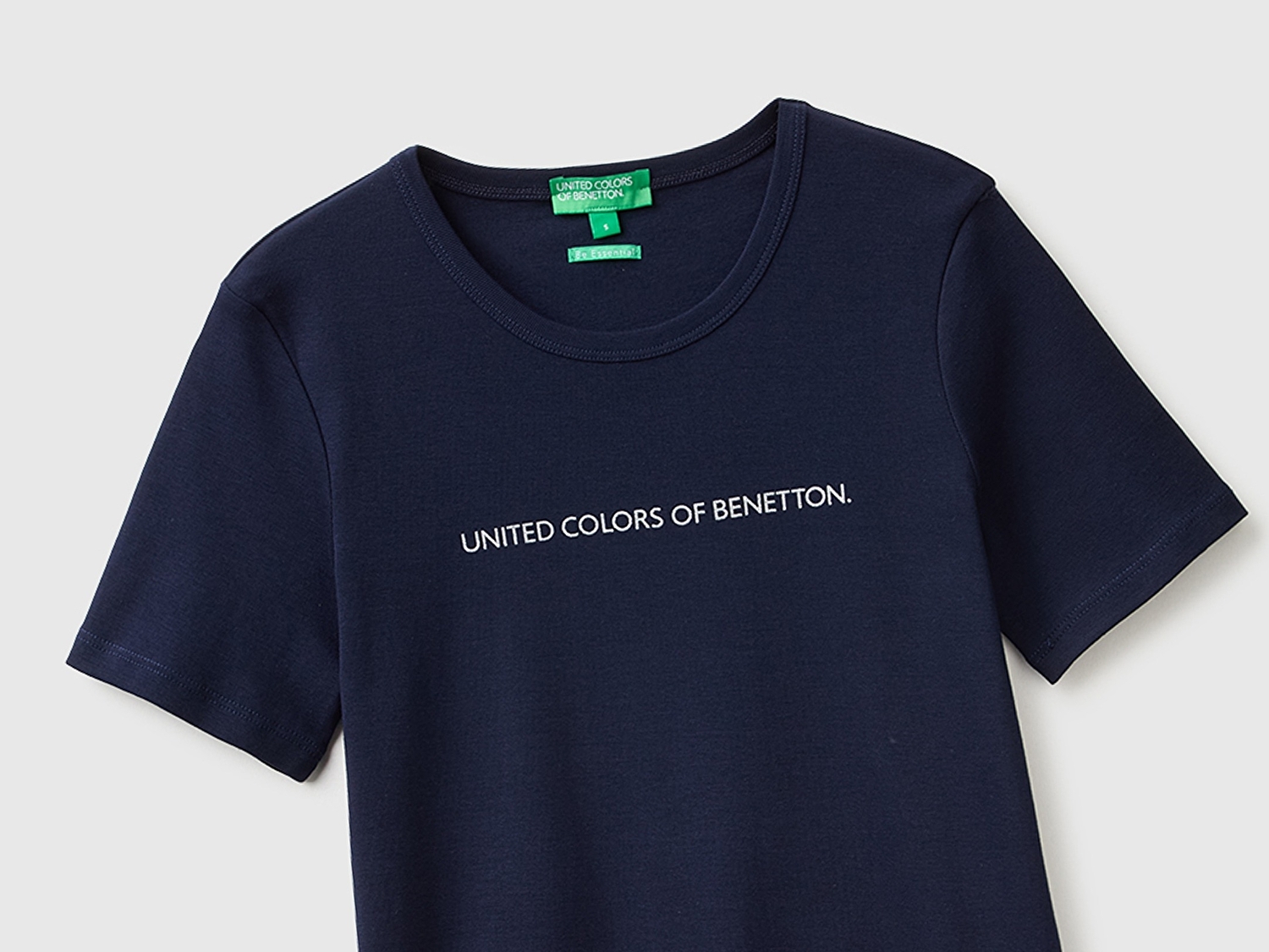 Benetton Kadın Lacivert %100 Pamuk Logo Baskılı Bisiklet Yaka T-Shirt