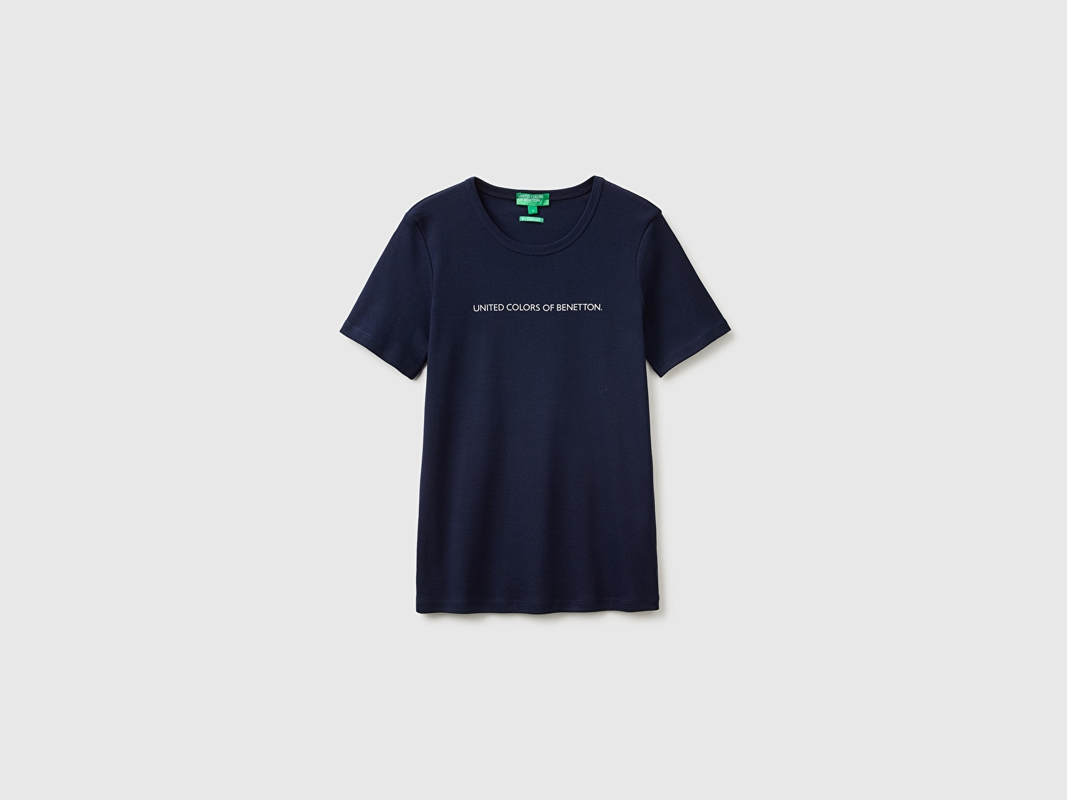 Benetton Kadın Lacivert %100 Pamuk Logo Baskılı Bisiklet Yaka T-Shirt