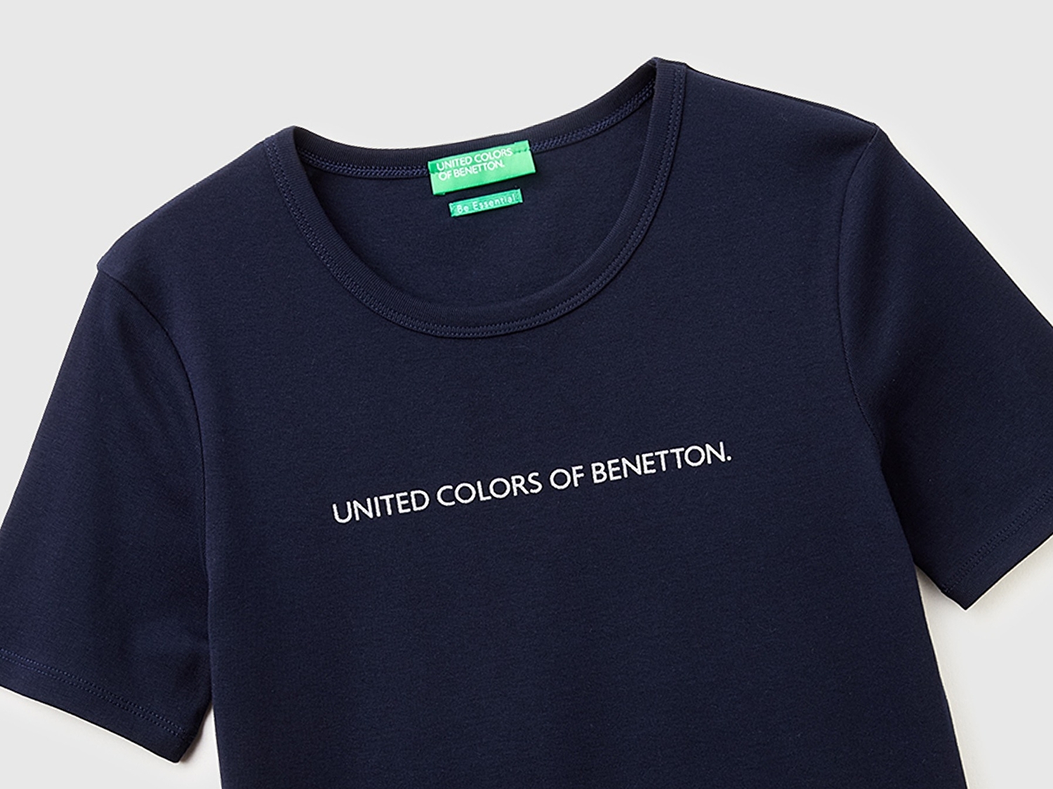 Benetton Kadın Lacivert %100 Pamuk Logo Baskılı Bisiklet Yaka T-Shirt