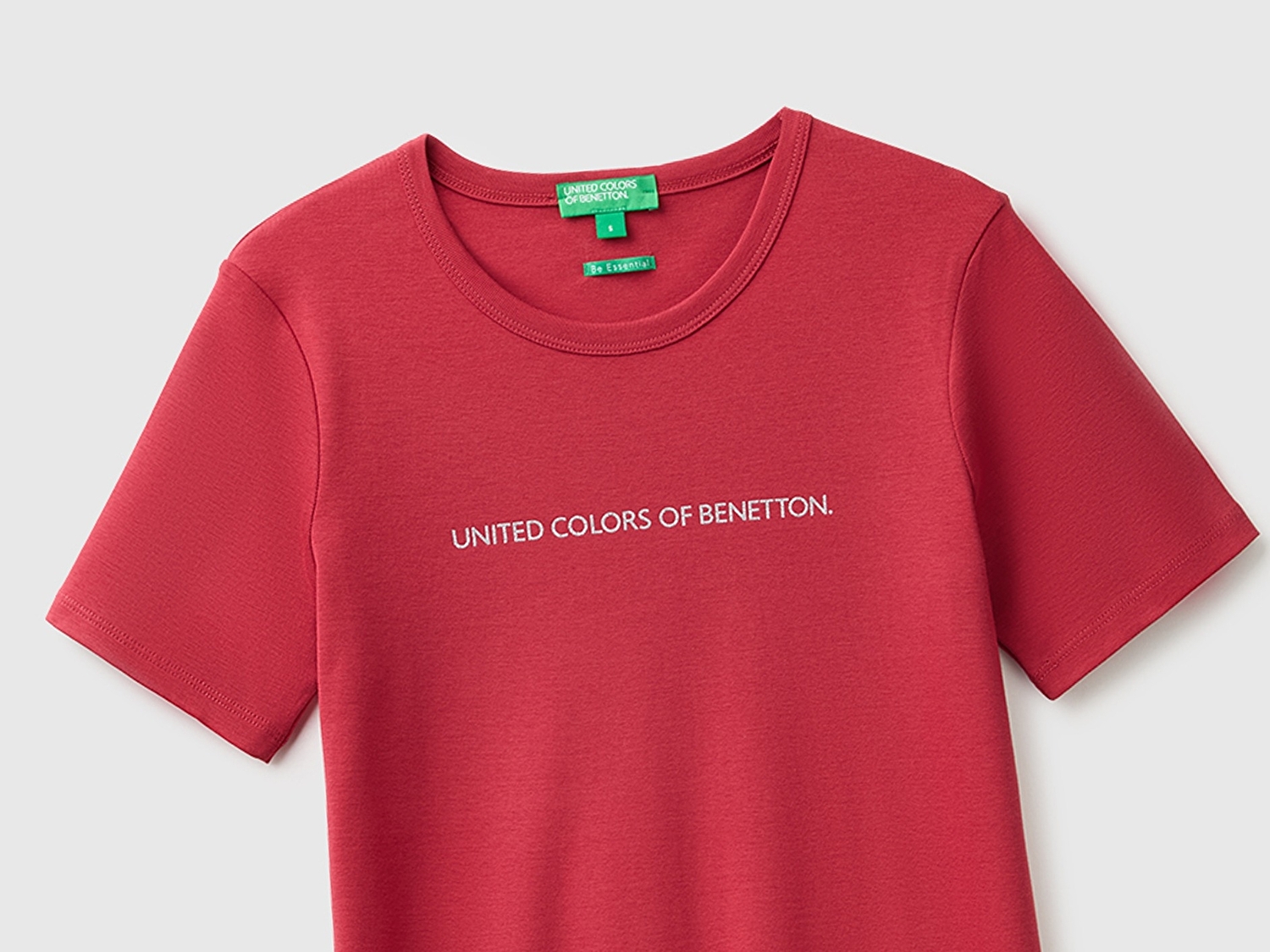 Benetton Kadın Bordo %100 Pamuk Logo Baskılı Bisiklet Yaka T-Shirt