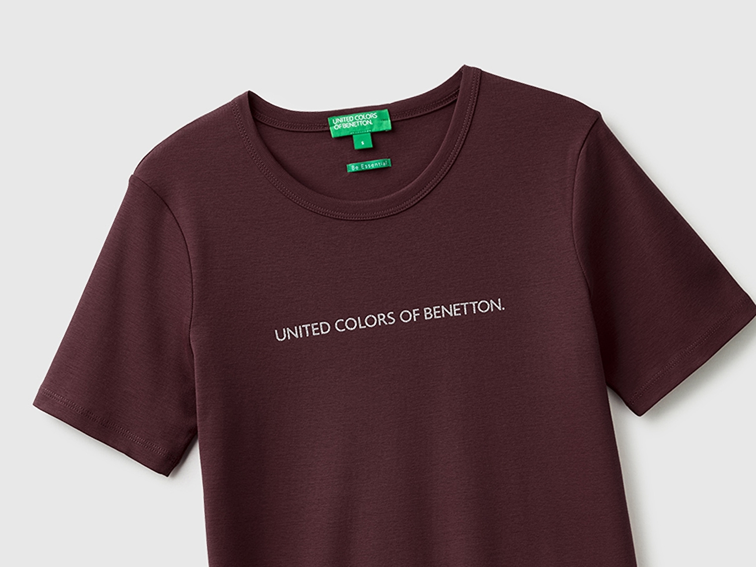 Benetton Kadın Kahverengi %100 Pamuk Logo Baskılı Bisiklet Yaka T-Shirt