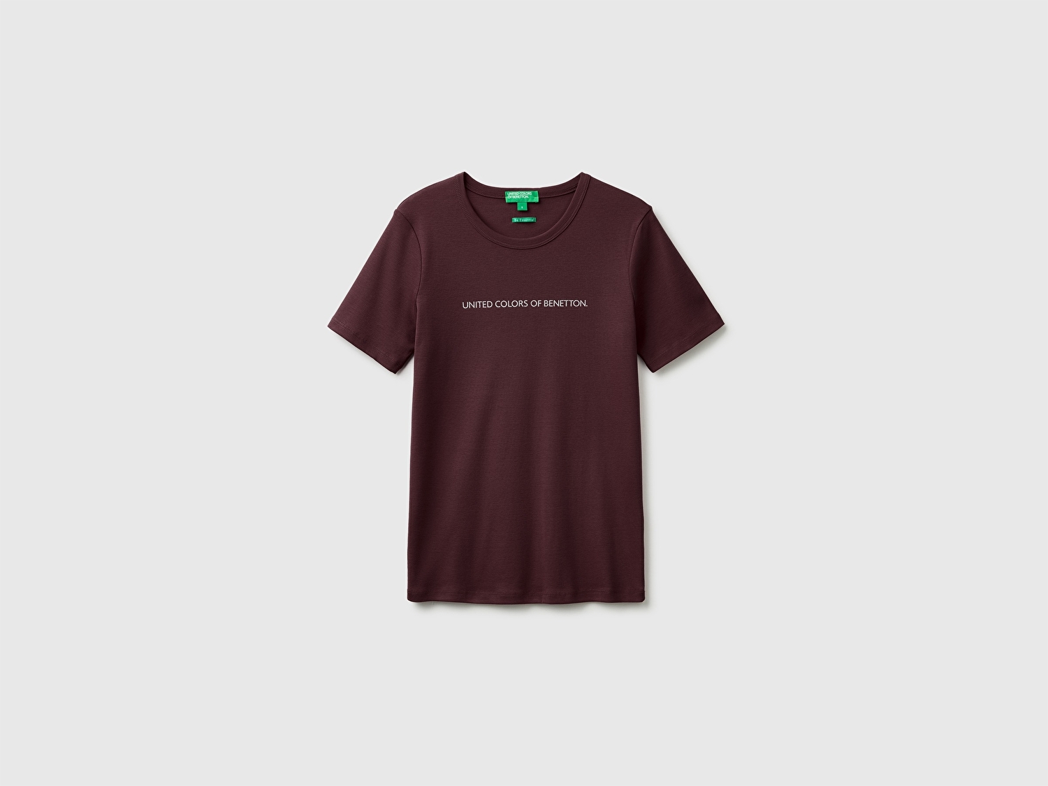 Benetton Kadın Kahverengi %100 Pamuk Logo Baskılı Bisiklet Yaka T-Shirt