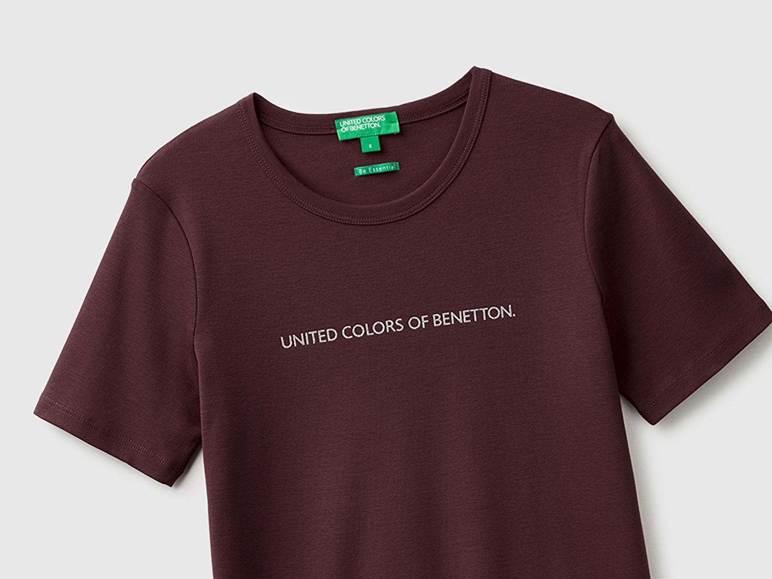 Benetton Kadın Kahverengi %100 Pamuk Logo Baskılı Bisiklet Yaka T-Shirt