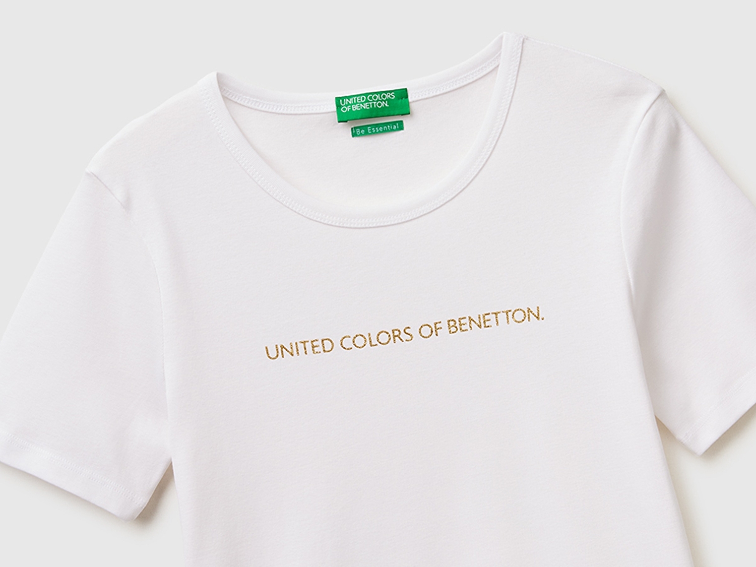 Benetton Kadın Beyaz %100 Pamuk Logo Baskılı Bisiklet Yaka T-Shirt