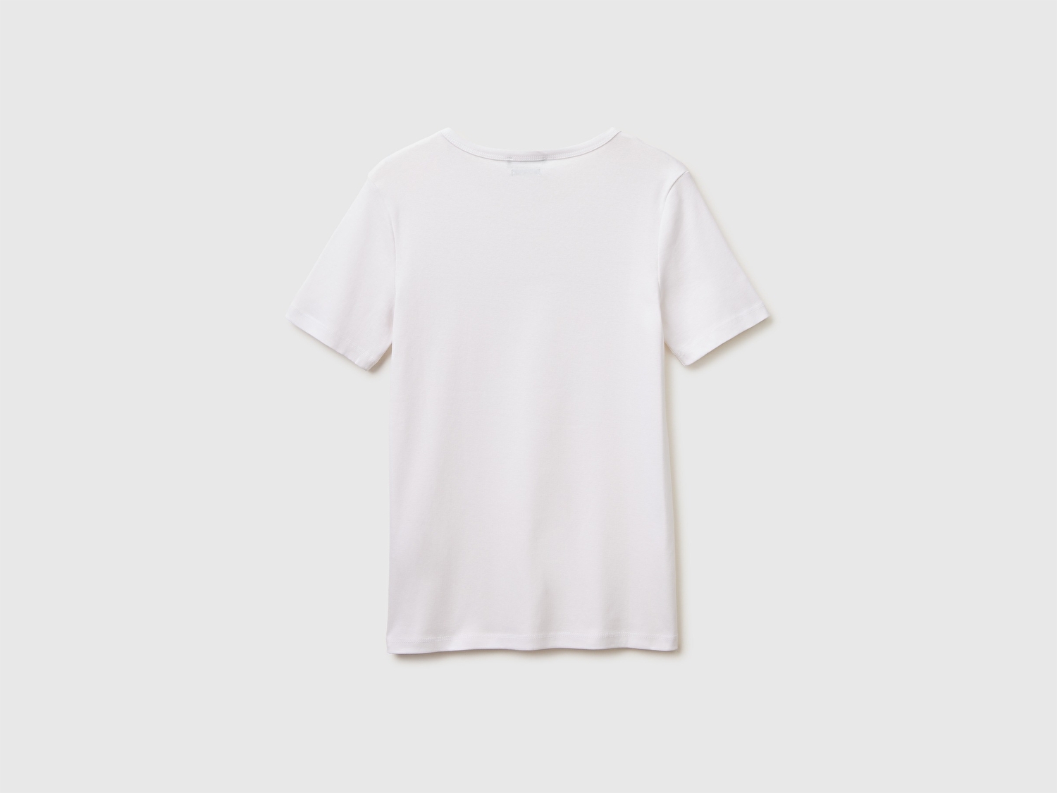 Benetton Kadın Beyaz %100 Pamuk Logo Baskılı Bisiklet Yaka T-Shirt