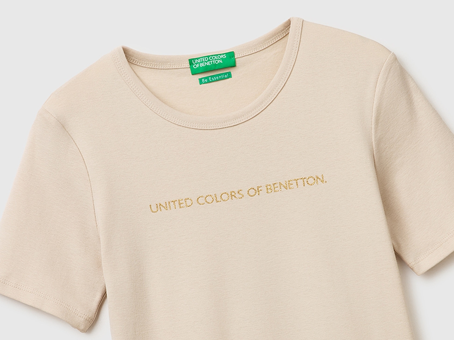 Benetton Kadın Taş %100 Pamuk Logo Baskılı Bisiklet Yaka T-Shirt