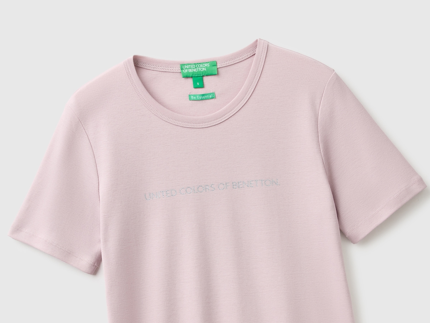 Benetton Kadın Lila %100 Pamuk Logo Baskılı Bisiklet Yaka T-Shirt