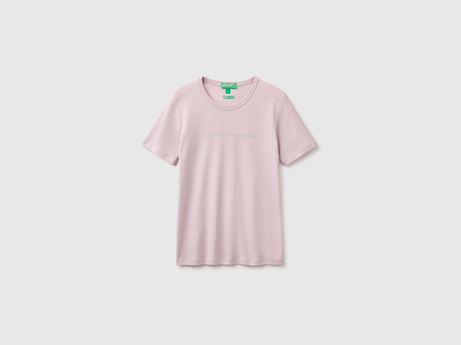 Benetton Kadın Lila %100 Pamuk Logo Baskılı Bisiklet Yaka T-Shirt