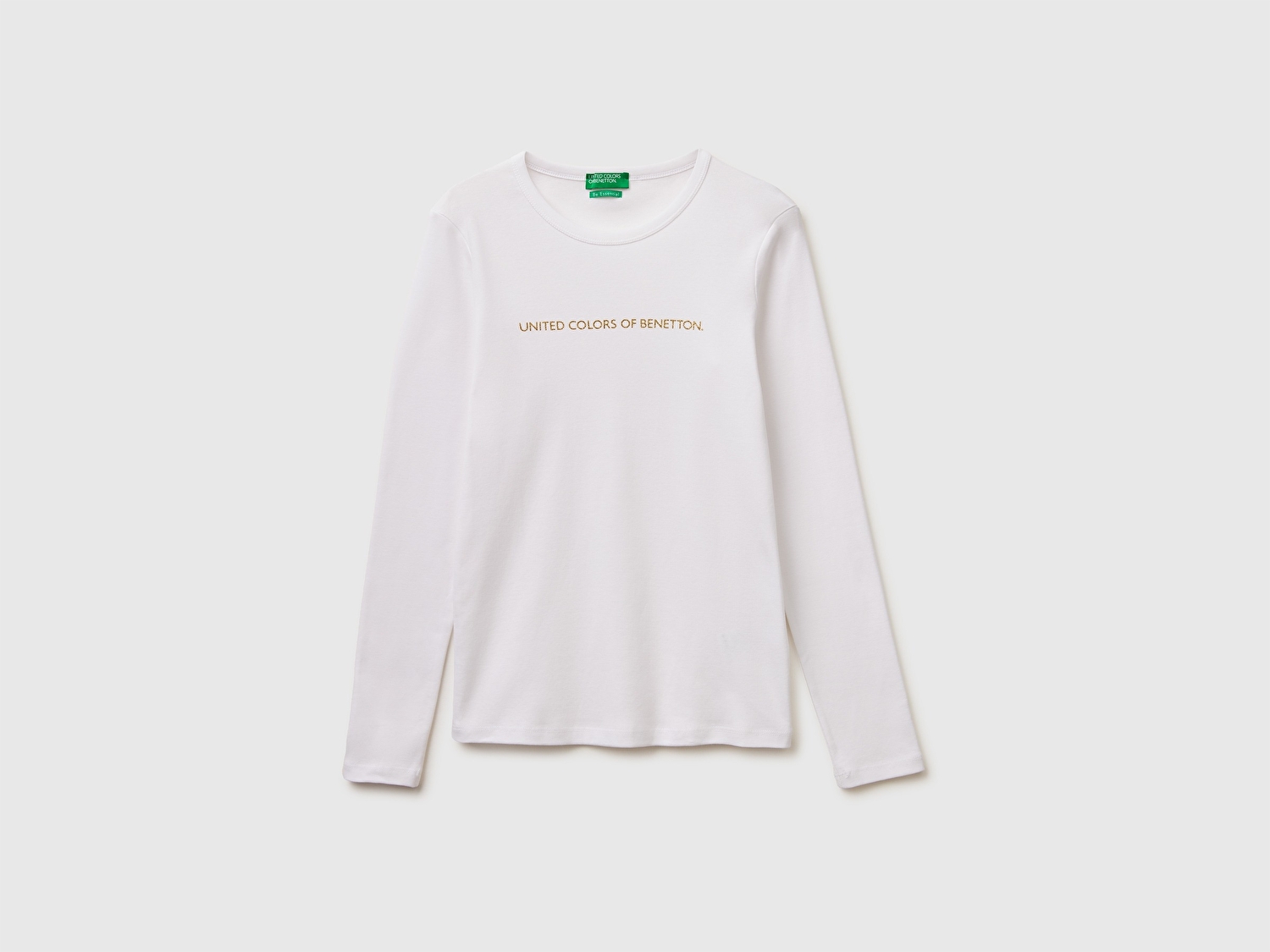 Benetton Kadın Beyaz %100 Pamuk Regular Fit Ribanalı Uzun Kollu T-Shirt