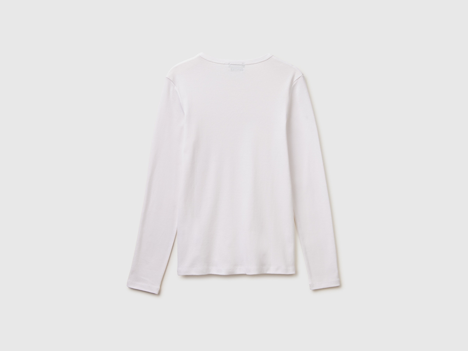 Benetton Kadın Beyaz %100 Pamuk Regular Fit Ribanalı Uzun Kollu T-Shirt
