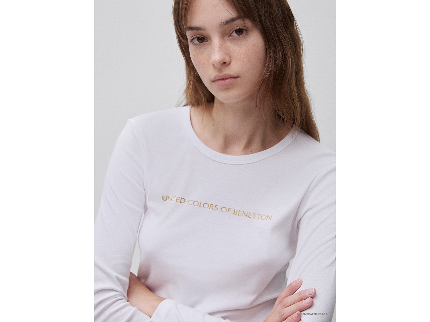 Benetton Kadın Beyaz %100 Pamuk Regular Fit Ribanalı Uzun Kollu T-Shirt