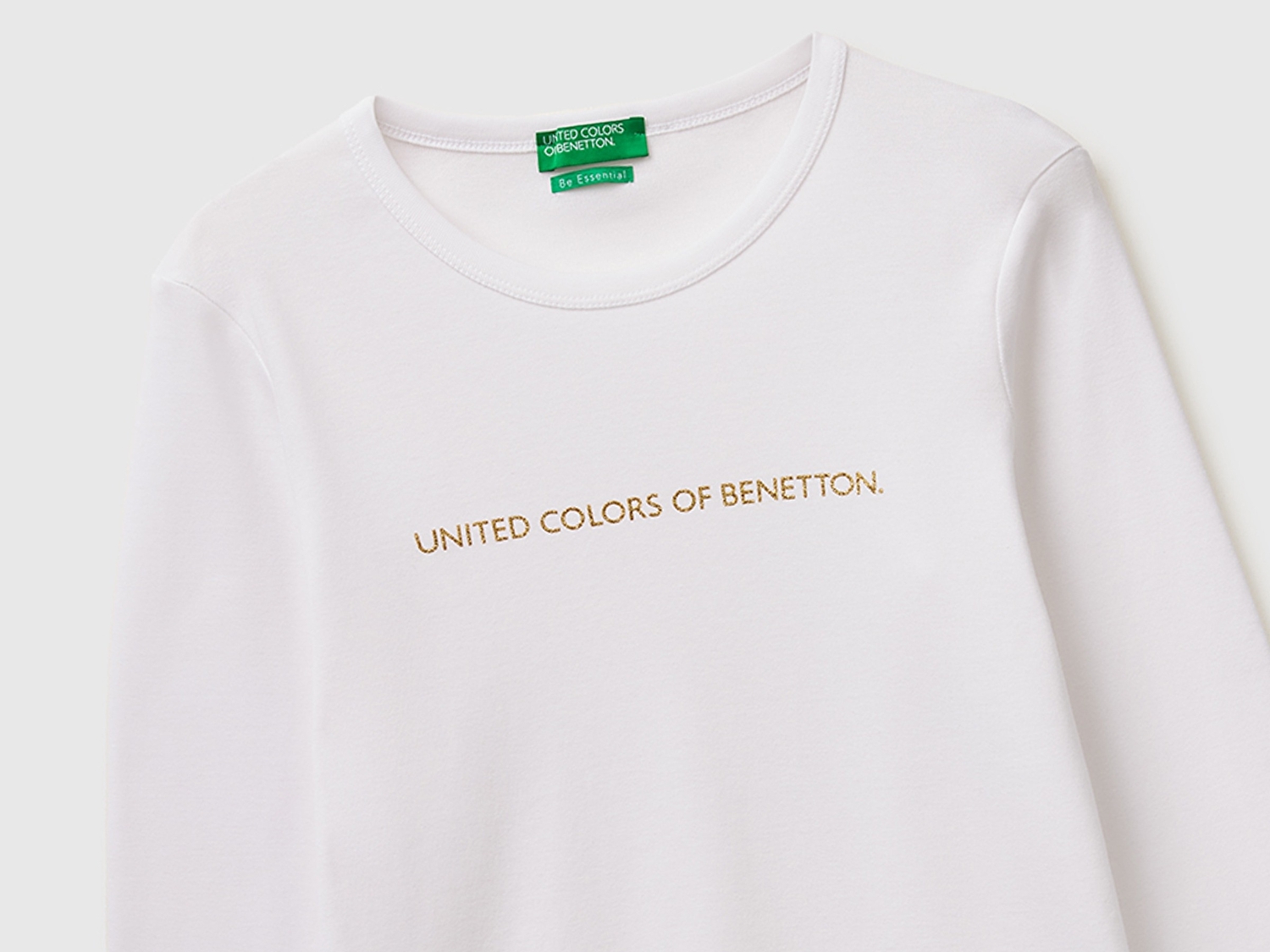 Benetton Kadın Beyaz %100 Pamuk Regular Fit Ribanalı Uzun Kollu T-Shirt