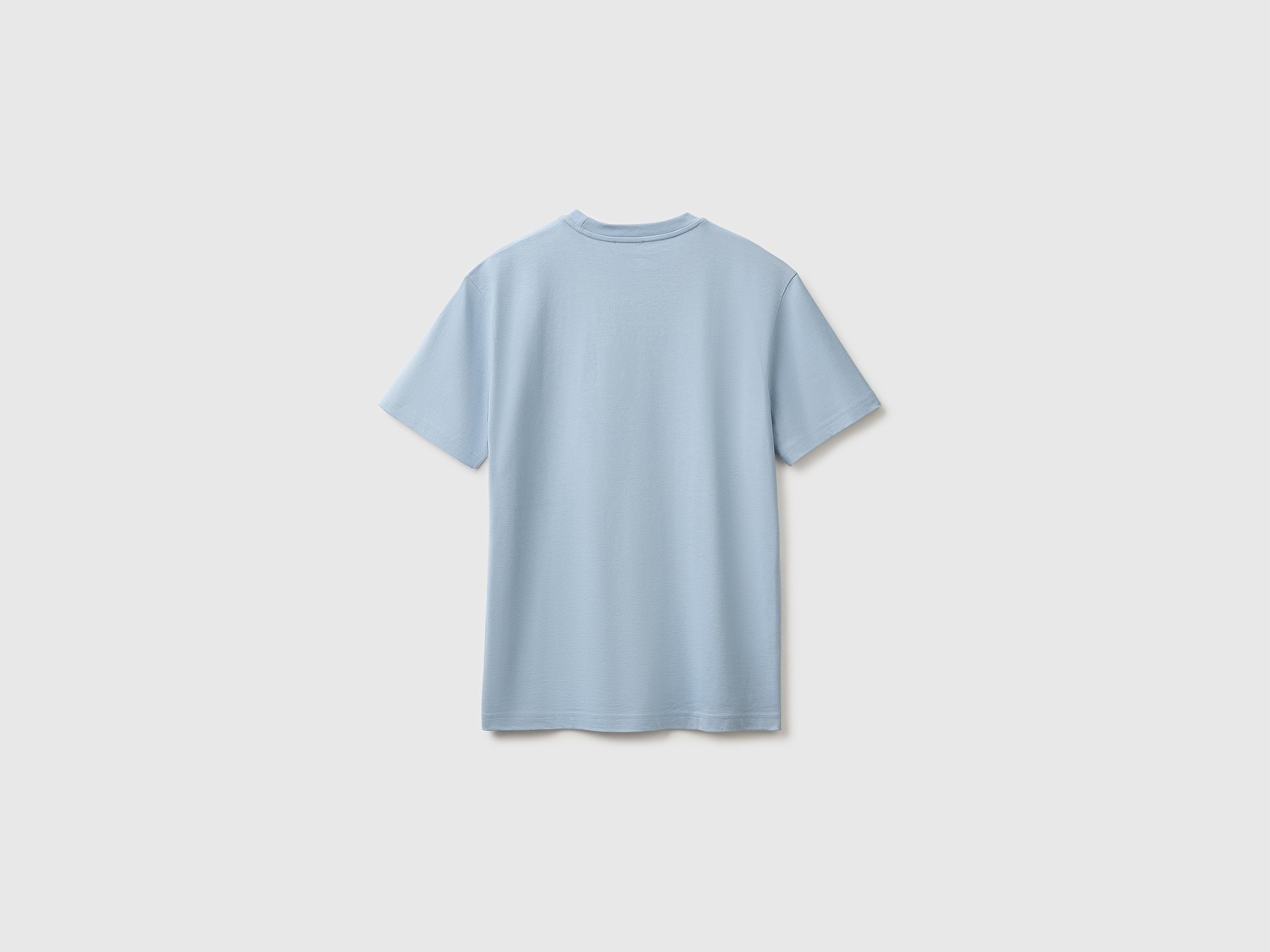 Benetton Erkek Açık Mavi %100 Koton Logolu Bisiklet Yaka T-Shirt