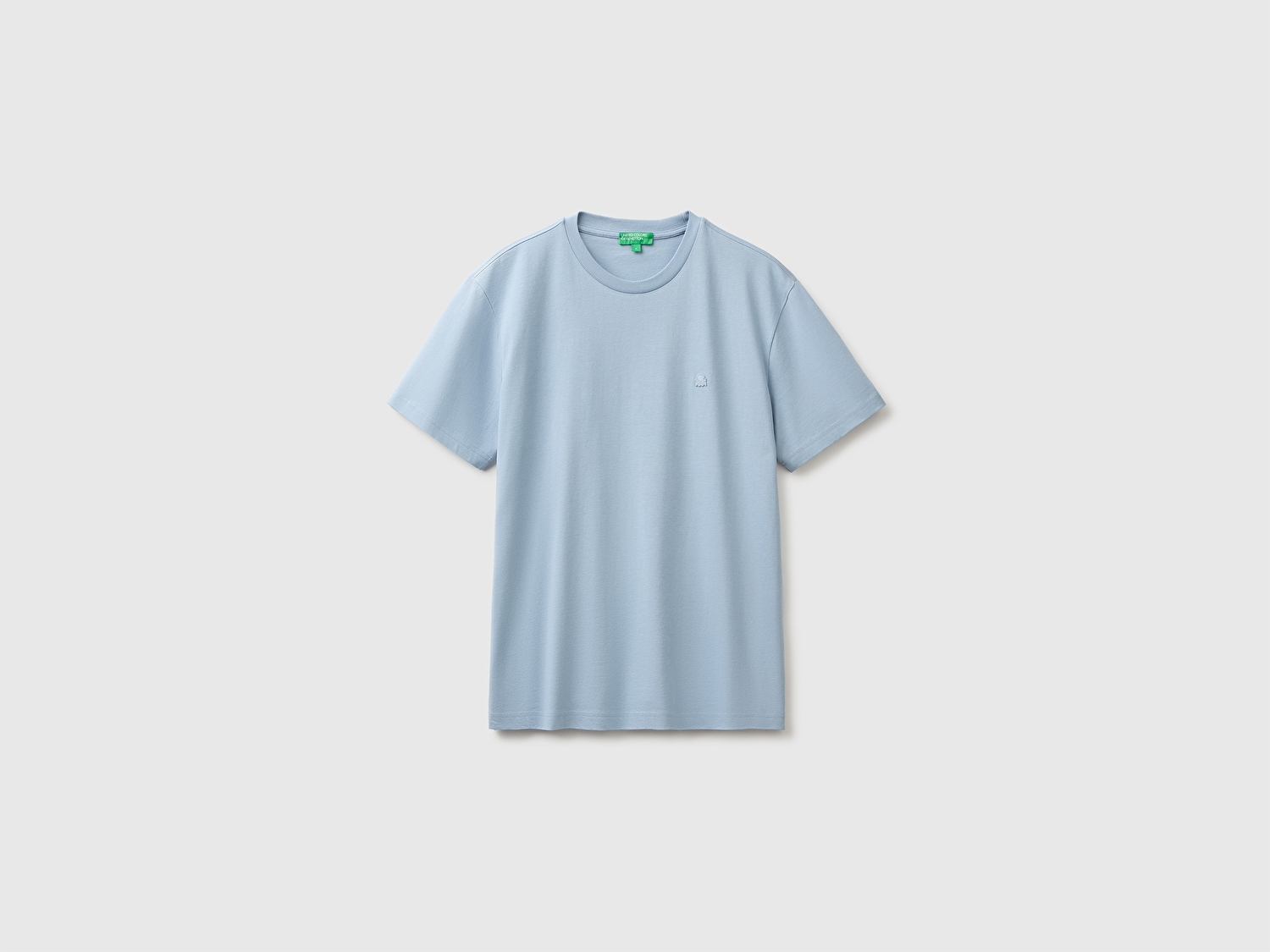 Benetton Erkek Açık Mavi %100 Koton Logolu Bisiklet Yaka T-Shirt