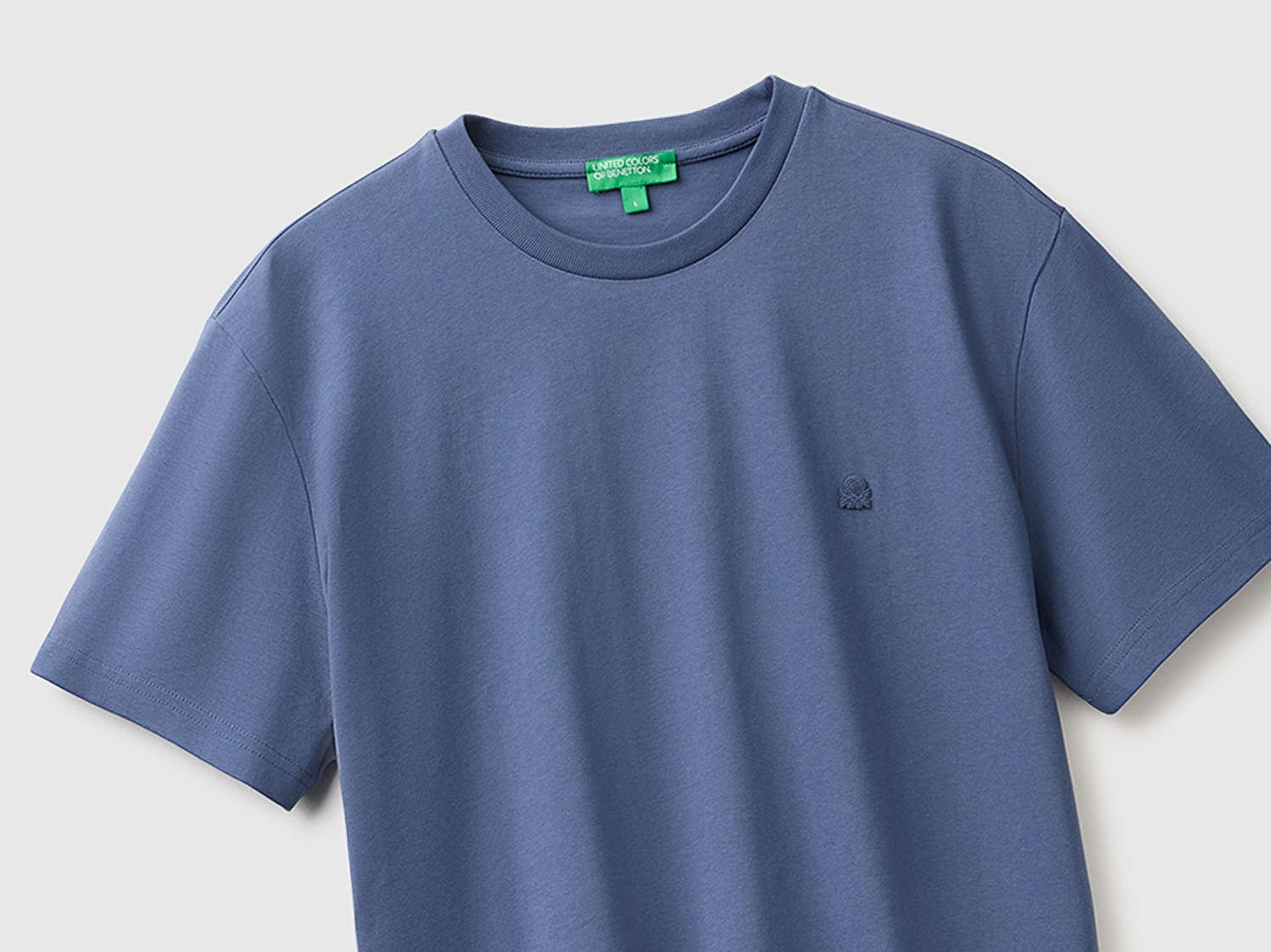 Benetton Erkek Havacı Mavi %100 Koton Logolu Bisiklet Yaka T-Shirt