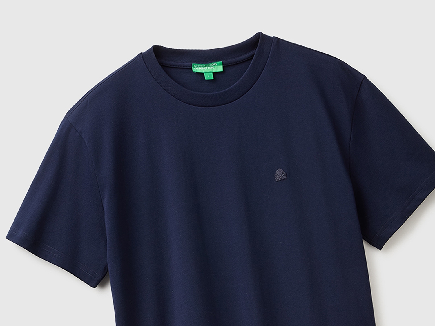 Benetton Erkek Lacivert %100 Koton Logolu Bisiklet Yaka T-Shirt