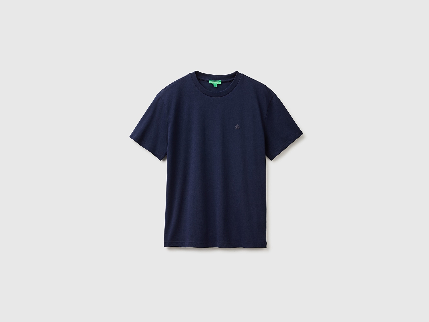 Benetton Erkek Lacivert %100 Koton Logolu Bisiklet Yaka T-Shirt