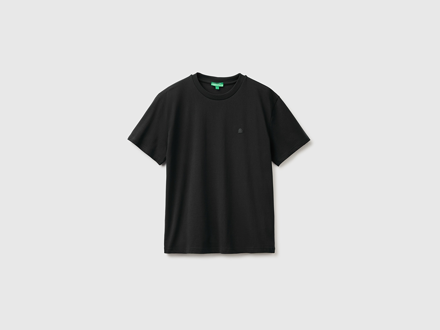 Benetton Erkek Siyah %100 Koton Logolu Bisiklet Yaka T-Shirt