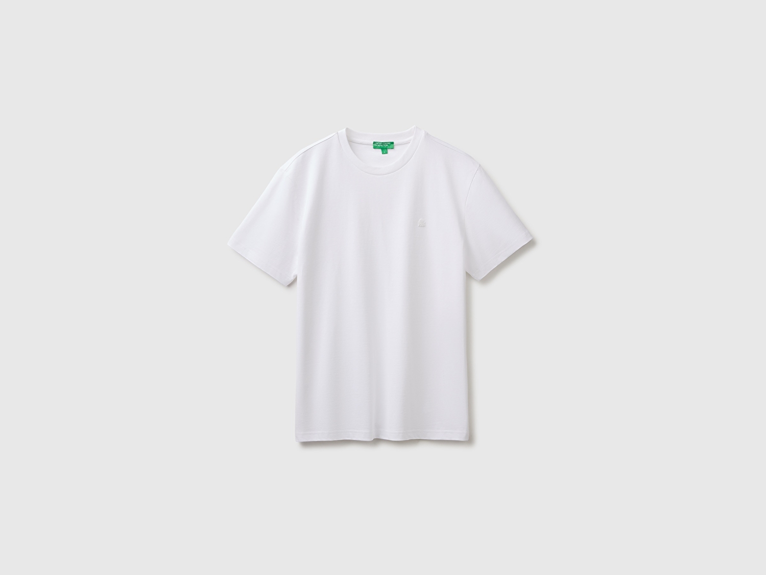 Benetton Erkek Beyaz %100 Koton Logolu Bisiklet Yaka T-Shirt