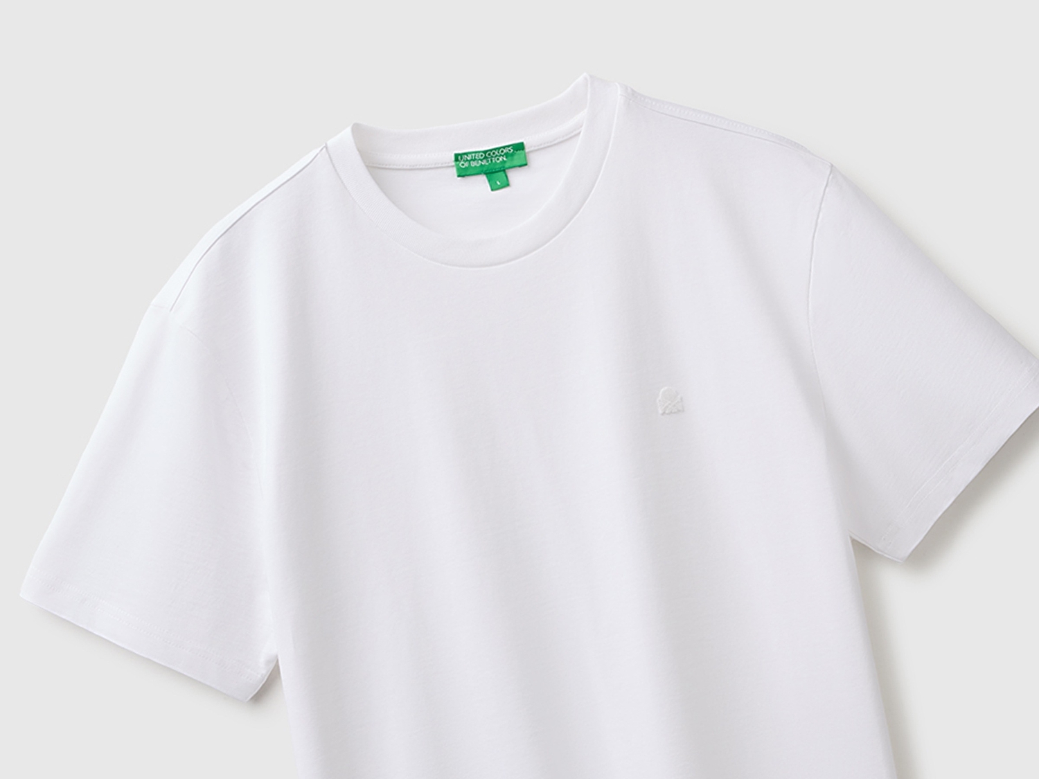 Benetton Erkek Beyaz %100 Koton Logolu Bisiklet Yaka T-Shirt