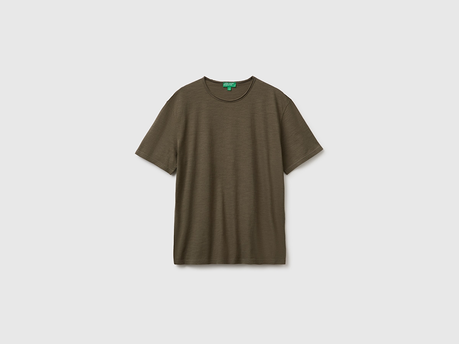 Benetton Erkek Koyu Haki  %100 Pamuk Regular Fit Bisiklet Yaka T-Shirt