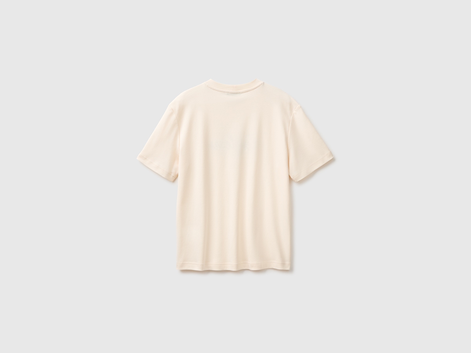 Benetton Kadın Krem %100 Pamuk İşlemeli Kısa Kollu T-Shirt