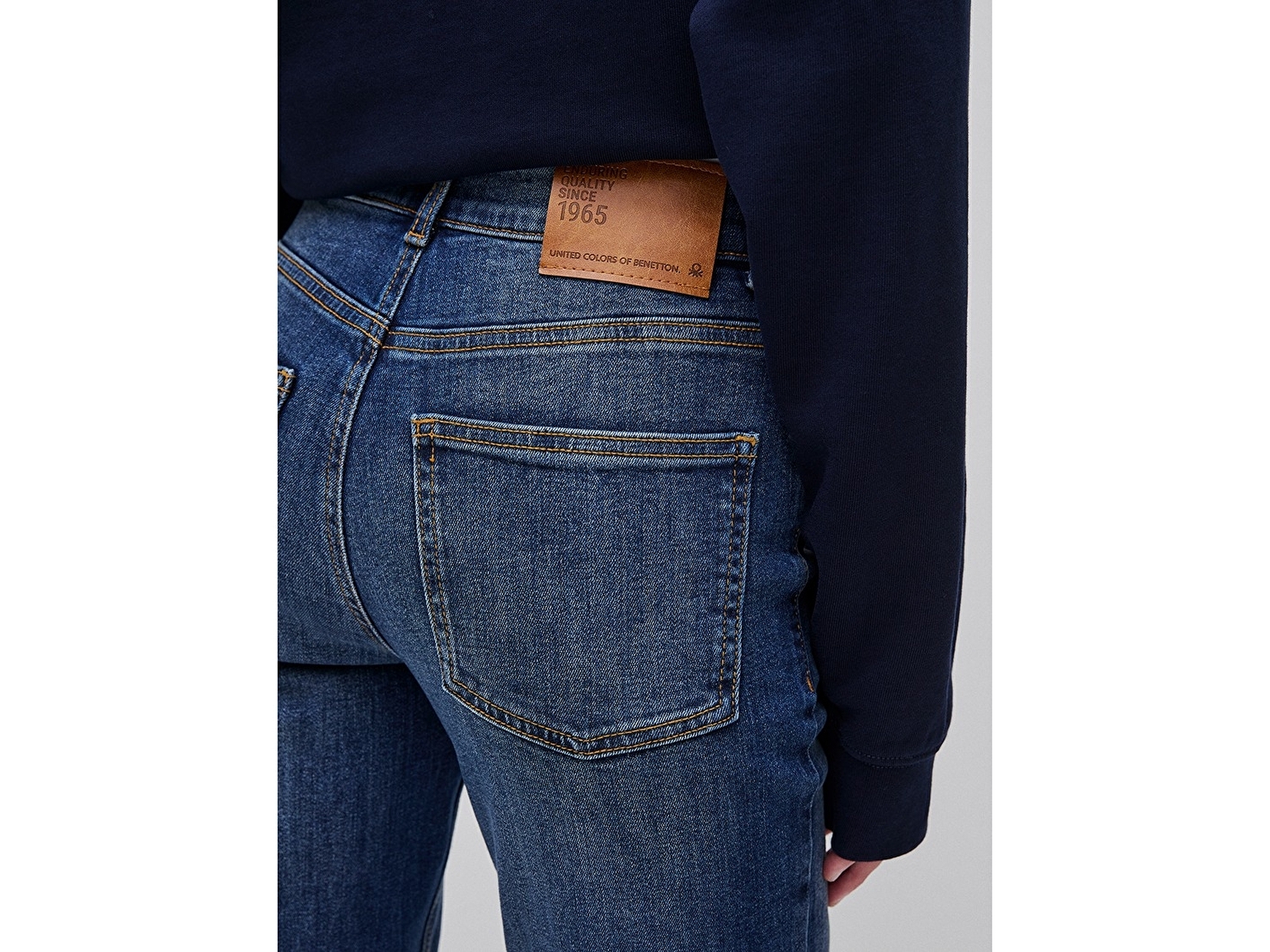Benetton Kadın Mavi Pamuk Karışımlı Cepli Denim Pantolon