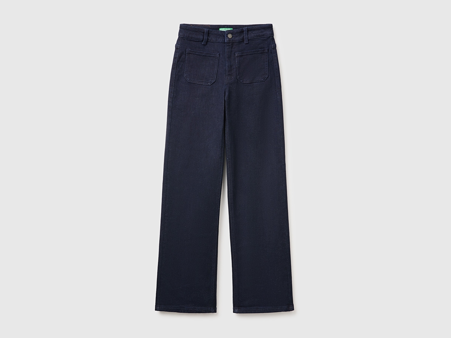 Benetton Kadın Koyu Mavi  Pamuk Karışımlı Düz Paça Cepli Denim Pantolon