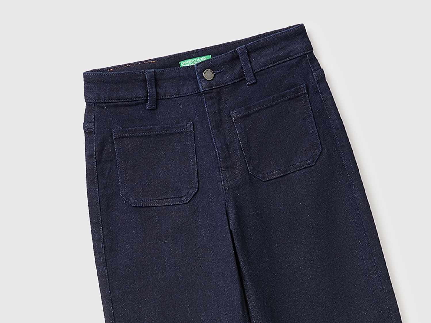 Benetton Kadın Koyu Mavi  Pamuk Karışımlı Düz Paça Cepli Denim Pantolon