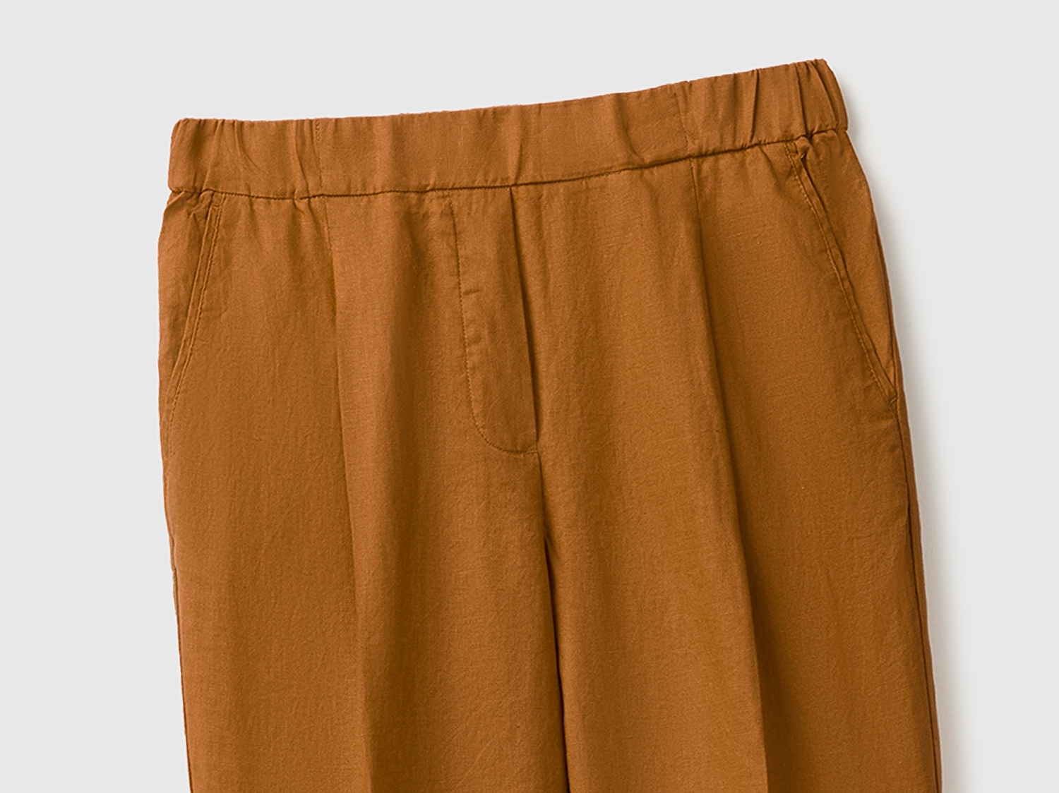 Benetton Kadın Kahverengi %100 Keten Havuç Kesim Pantolon