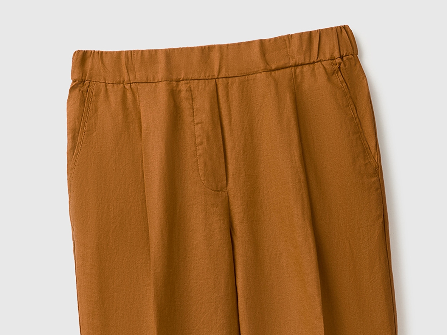 Benetton Kadın Kahverengi %100 Keten Havuç Kesim Pantolon
