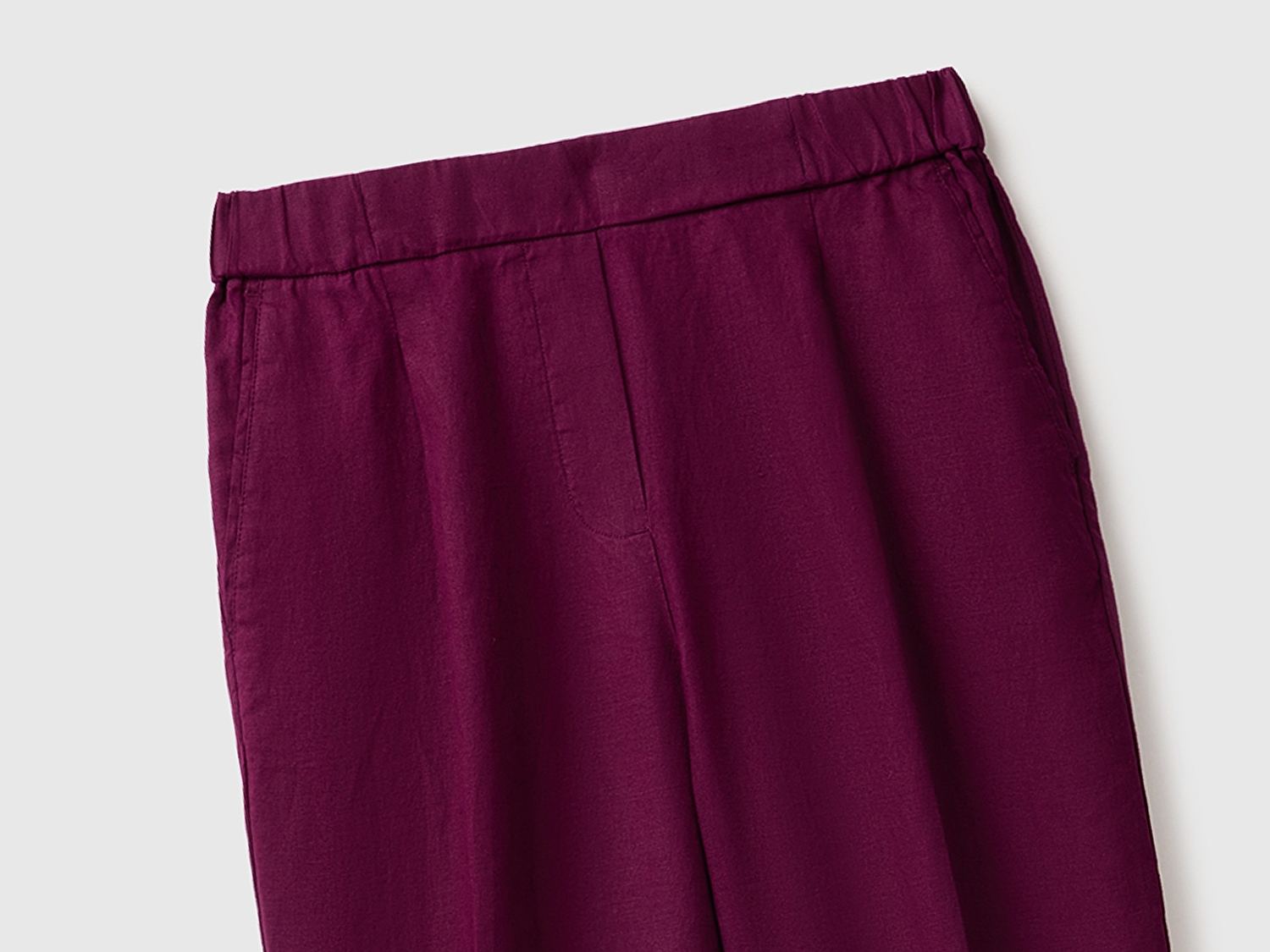 Benetton Kadın Koyu Mor %100 Keten Havuç Kesim Pantolon
