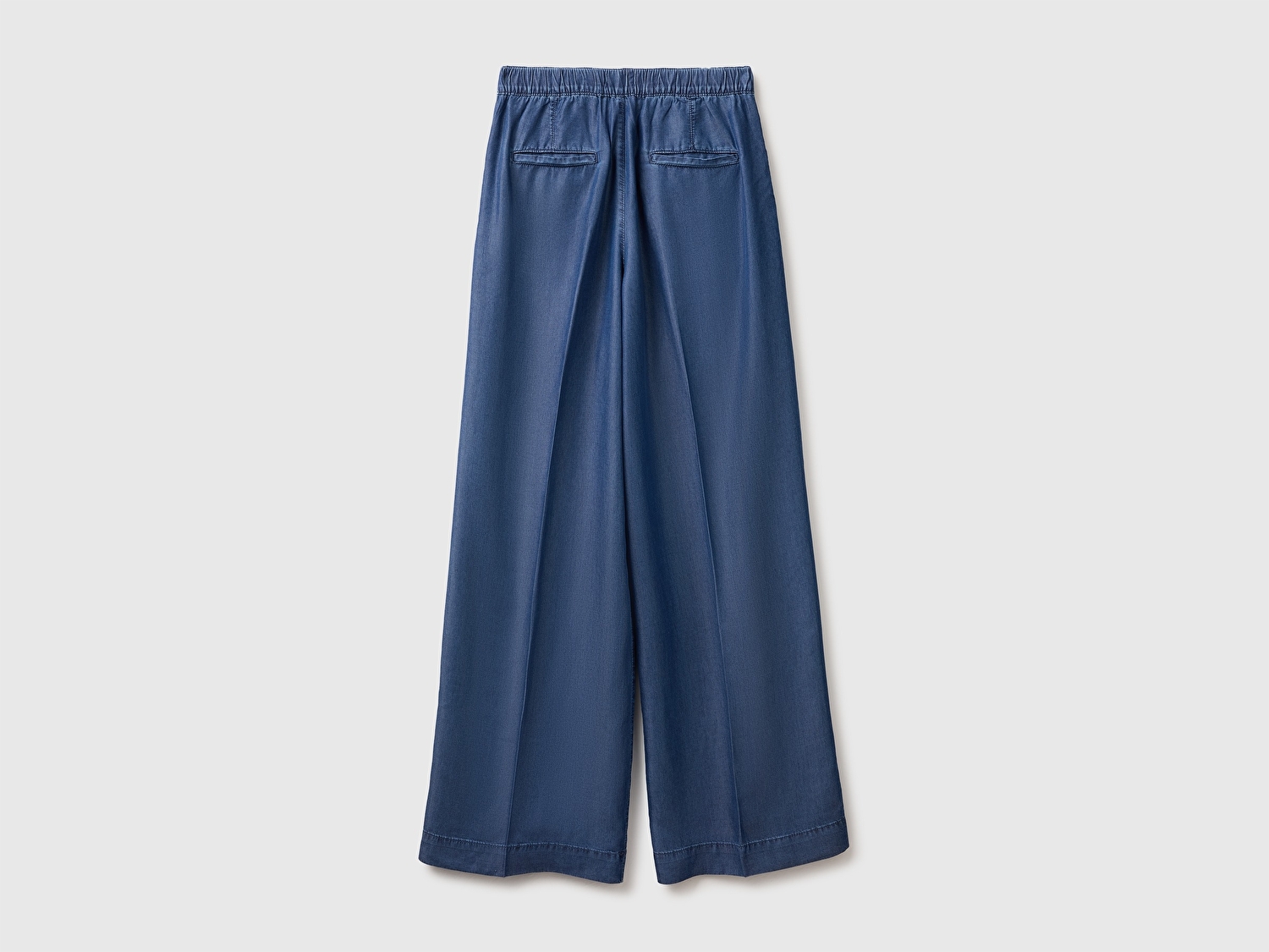 Benetton Kadın Mavi Bol Paça Cepli Denim Pantolon