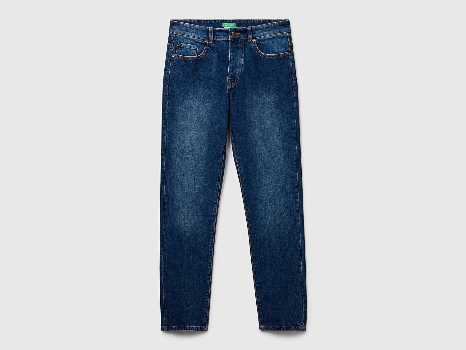 Benetton Erkek Koyu Mavi  Pamuk Karışımlı Arkası Logo Etiketli Cepli Slim Fit Denim Pantolon